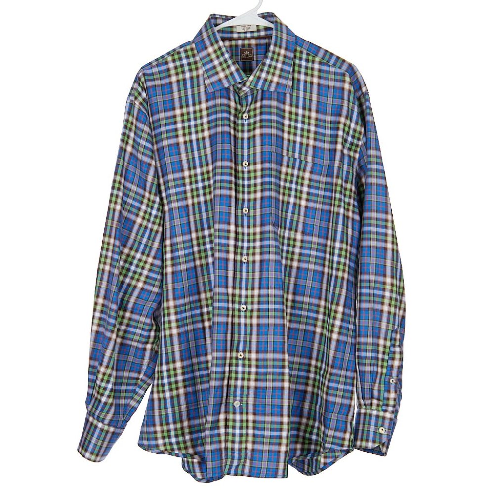 Peter Millar Blue Green Plaid Button Front Shirt Men's XL
